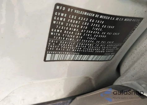 2022 Volkswagen Taos 1.5T Se z USA, uszkodzony, nr VIN 3VVRX7B25NM072893